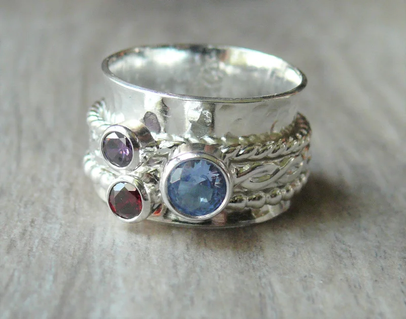 Multi - Gemstone Rings with a Rainbow of ColorsThree Stone Spinner Ring