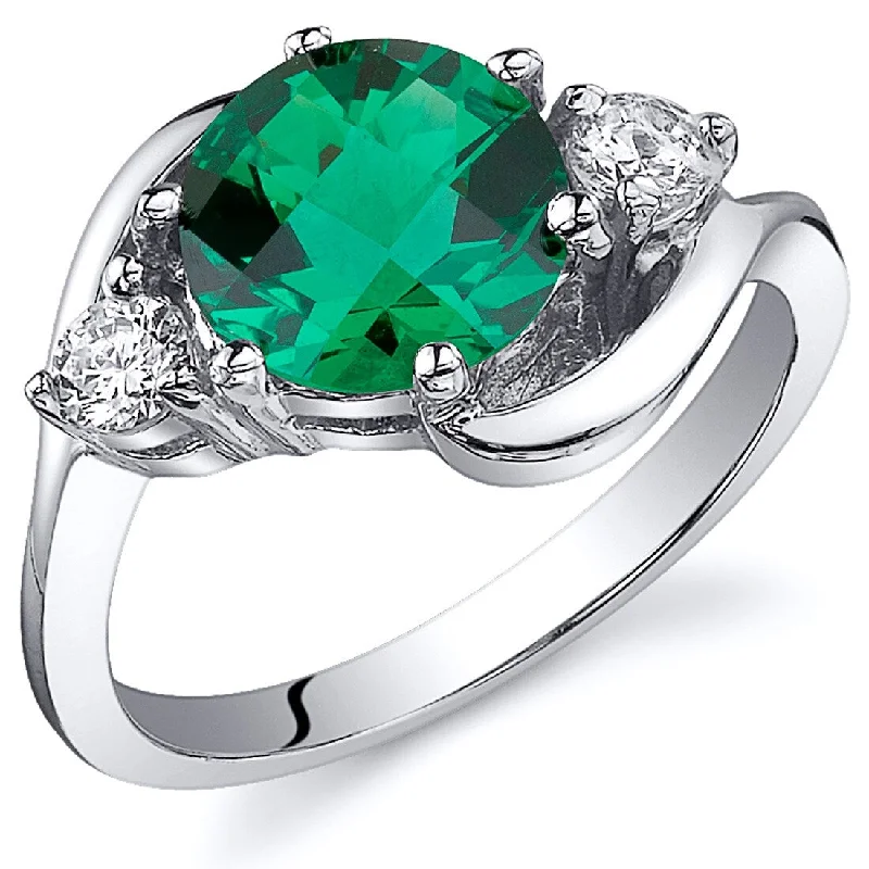 Ruby Gemstone Rings with Diamond AccentsSterling Silver 1.75 ct Created Emerald Birthstone Ring