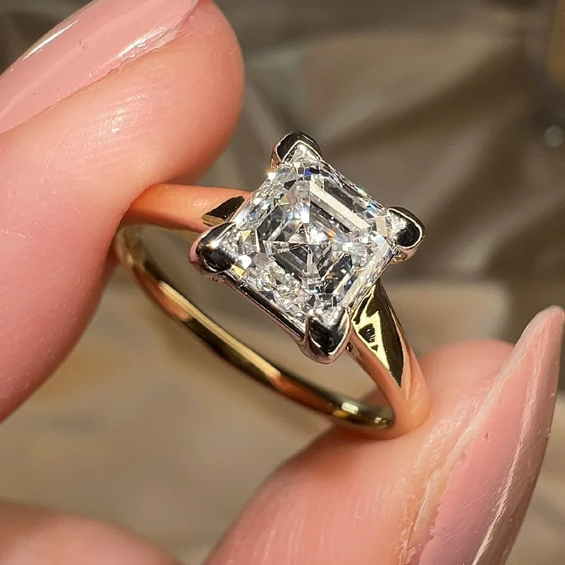 "Brooke" 2.50 Carat Solitaire Princess Cut Diamond Platinum Prongs Yellow Gold Band Engagement Ring