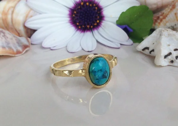 Amethyst Gemstone Rings in a Vintage - Style SettingTurquoise Ring - Gold Ring - Gemstone Ring - Hammered Ring - Turquoise Jewelry - Simple Ring - December Birthstone