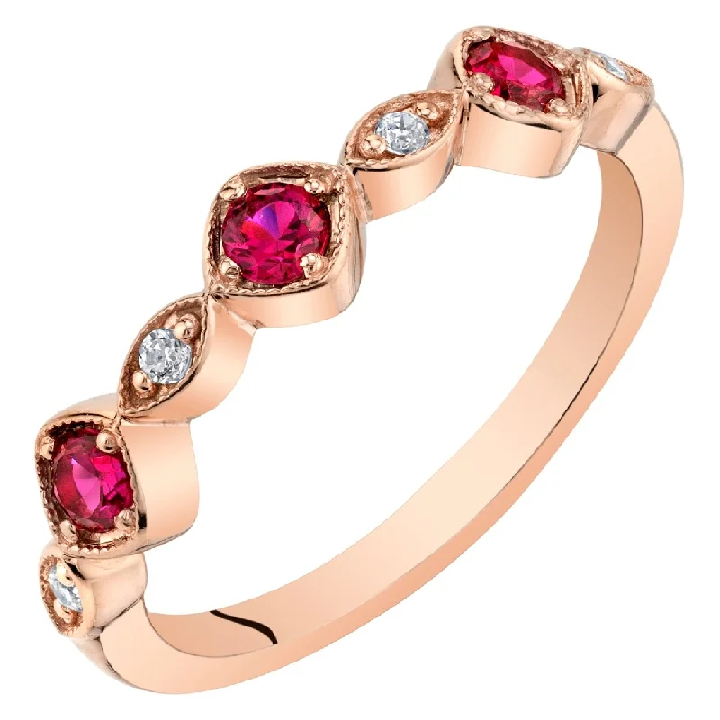 Sapphire Gemstone Rings in a Cathedral SettingRose Tone Created Ruby Marquise and Round Stackable Ring