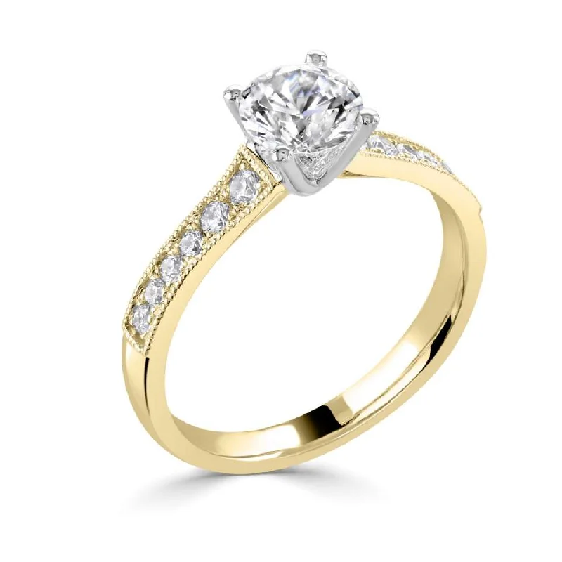 Solitaire Diamond Rings in Platinum SettingsThe Cassia 18ct Yellow Gold And Platinum Round Brilliant Cut Diamond Solitaire Engagement Ring With Diamond Set Shoulders