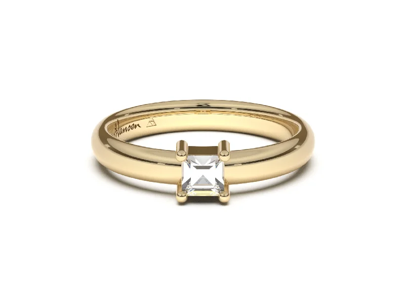 Halo - Style Diamond Rings with Smaller Accent DiamondsPrincess Classic Slim Engagement Ring, Yellow Gold