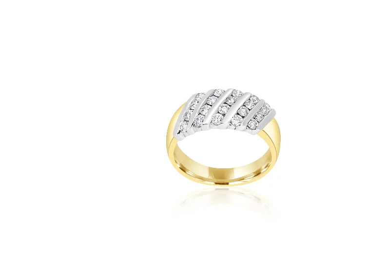 Solitaire Diamond Rings in Platinum Settings9K Yellow Gold & White Gold 2-tone Multi-row Diamond Ring