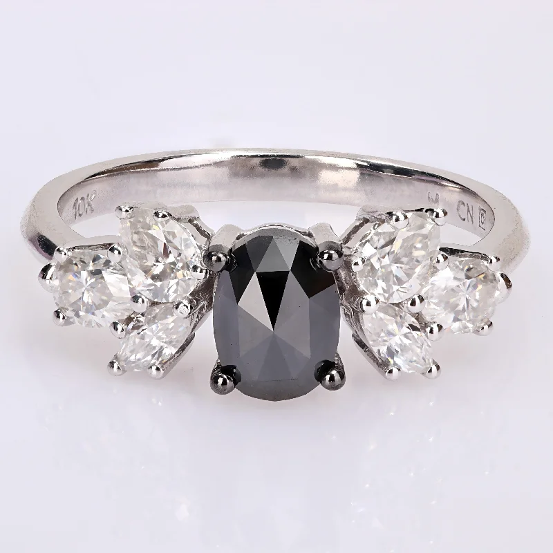 Three - Stone Diamond Rings with Princess - Cut DiamondsMiadora 10k White Gold 3/4ct TDW Black Diamond 1 1/2ct TGW Created White Moissanite Engagement Ring