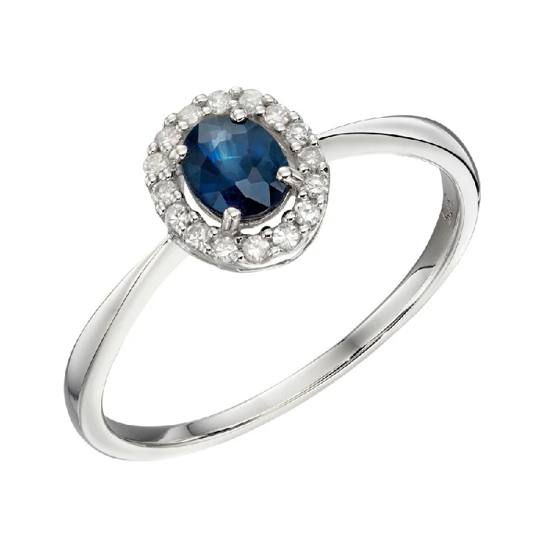 Three - Stone Diamond Rings with Princess - Cut Diamonds9ct White Gold Blue Sapphire And Diamond Cluster Halo Ring GR571L