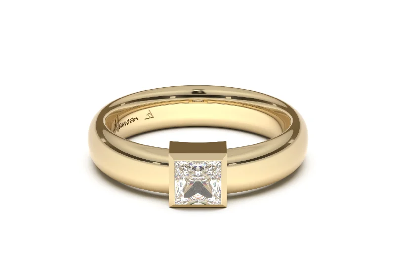 Halo - Style Diamond Rings with Smaller Accent DiamondsPrincess Modern Engagement Ring, Yellow Gold