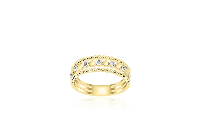 Vintage - Inspired Diamond Rings with Filigree Work9k Yellow Gold 2-band 7-stone Diamond Ring