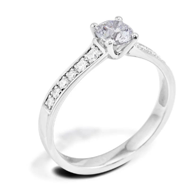 Three - Stone Diamond Rings with Princess - Cut DiamondsThe Cassia Platinum Round Brilliant Cut Diamond Solitaire Engagement Ring With Diamond Set Shoulders