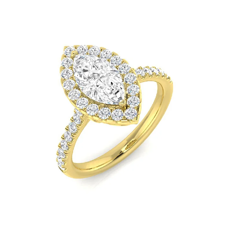 Vintage - Inspired Diamond Rings with Filigree Work18ct Yellow Gold 1.12ct Marquise Cut Diamond With 0.53ct Diamond Halo And Diamond Set Shoulders