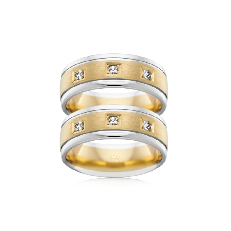 Wedding & Engagement Ring in Yellow and White Gold with Diamond Detail