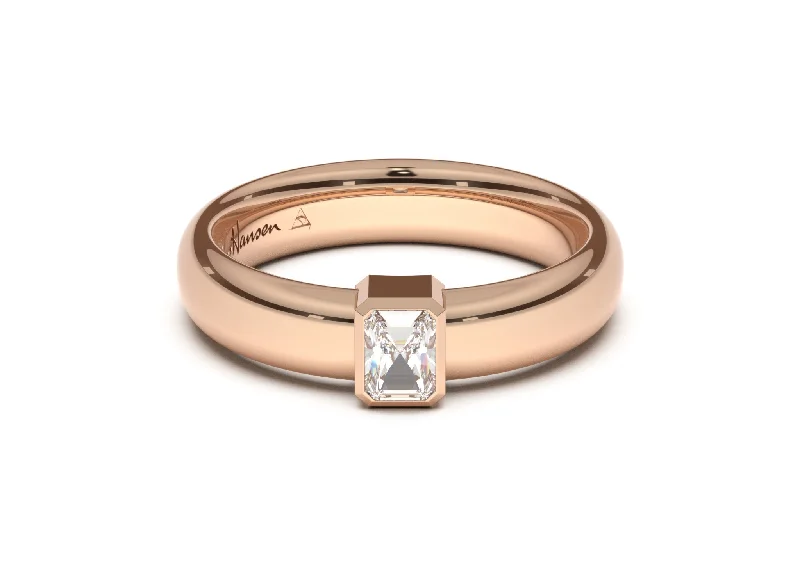 Three - Stone Diamond Rings with Princess - Cut DiamondsEmerald Cut Modern Engagement Ring, Red Gold