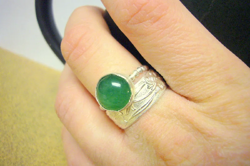 Emerald Gemstone Rings with Filigree - Bordered SettingsStacking Gemstone ring set Sterling silver rings stackable rings silver jewelry floral jewelry green aventurine