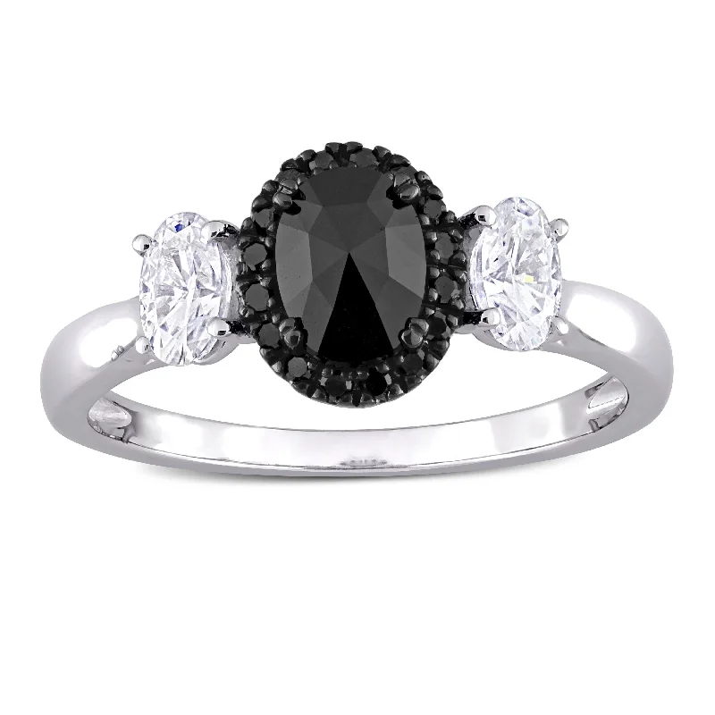 Custom - Designed Diamond Rings to Reflect Your PersonalityMiadora 10k White Gold 3/5ct TDW Black Diamond & Created Moissanite 3-Stone Halo Engagement Ring