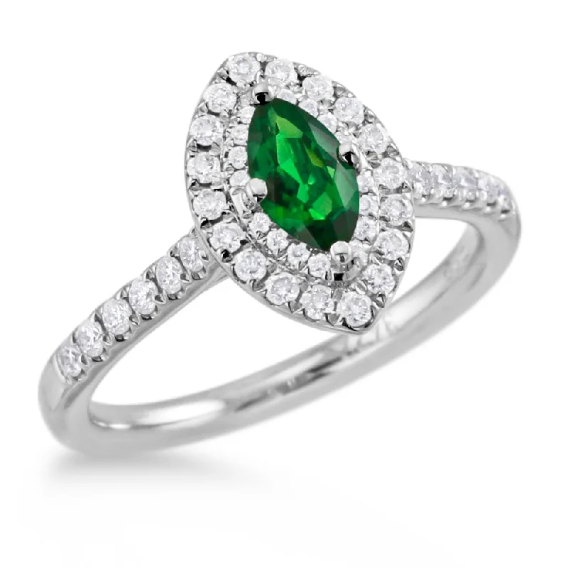 Three - Stone Diamond Rings with Princess - Cut DiamondsThe Skye Duo Platinum 0.40ct Marquise Cut Green Tourmaline Ring With 0.41ct Round Brilliant Cut Double Diamond Halo And Diamond Set Shoulders