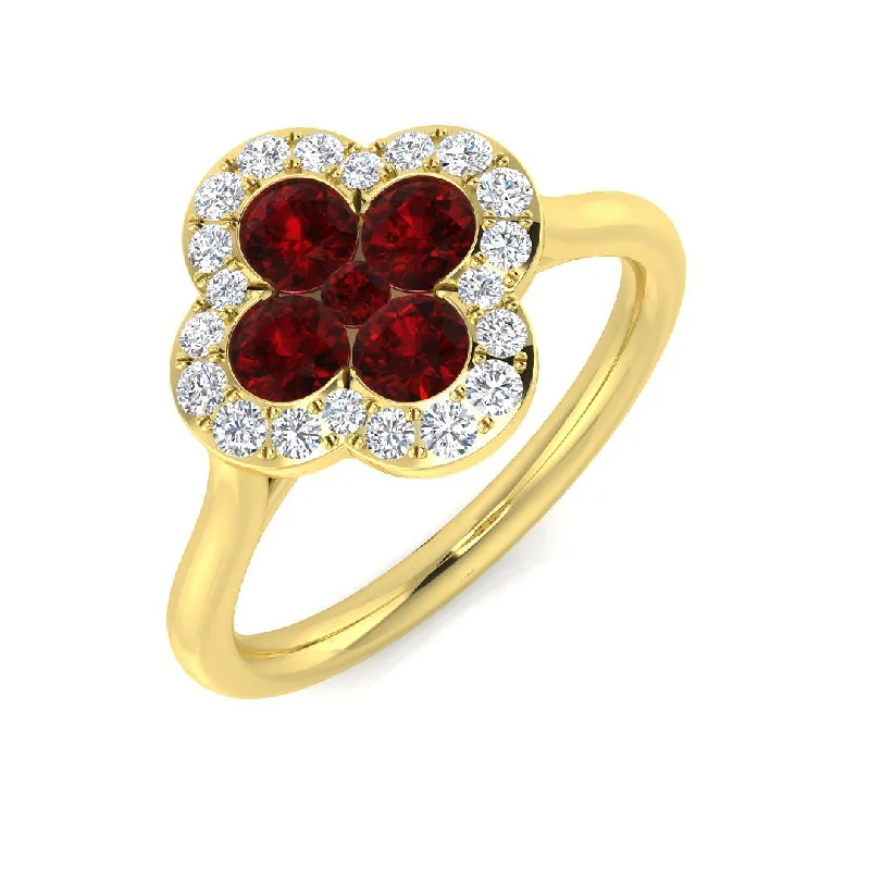 Solitaire Diamond Rings in Platinum Settings18ct Yellow Gold 0.71ct Ruby And 0.23ct Diamond Clover Ring