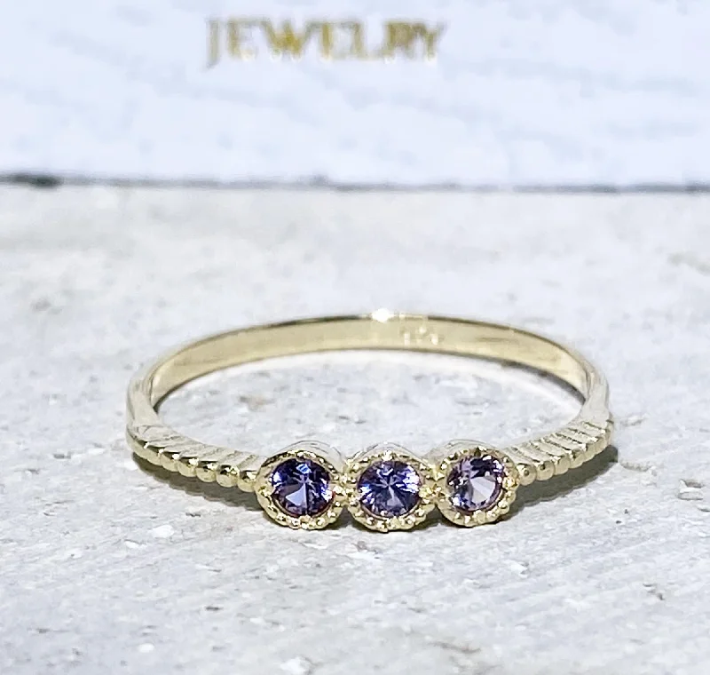 Sapphire Gemstone Rings in a Cathedral SettingAlexandrite Ring - June Birthstone - Three Round Alexandrite Gemstones Delicate Stacking Ring