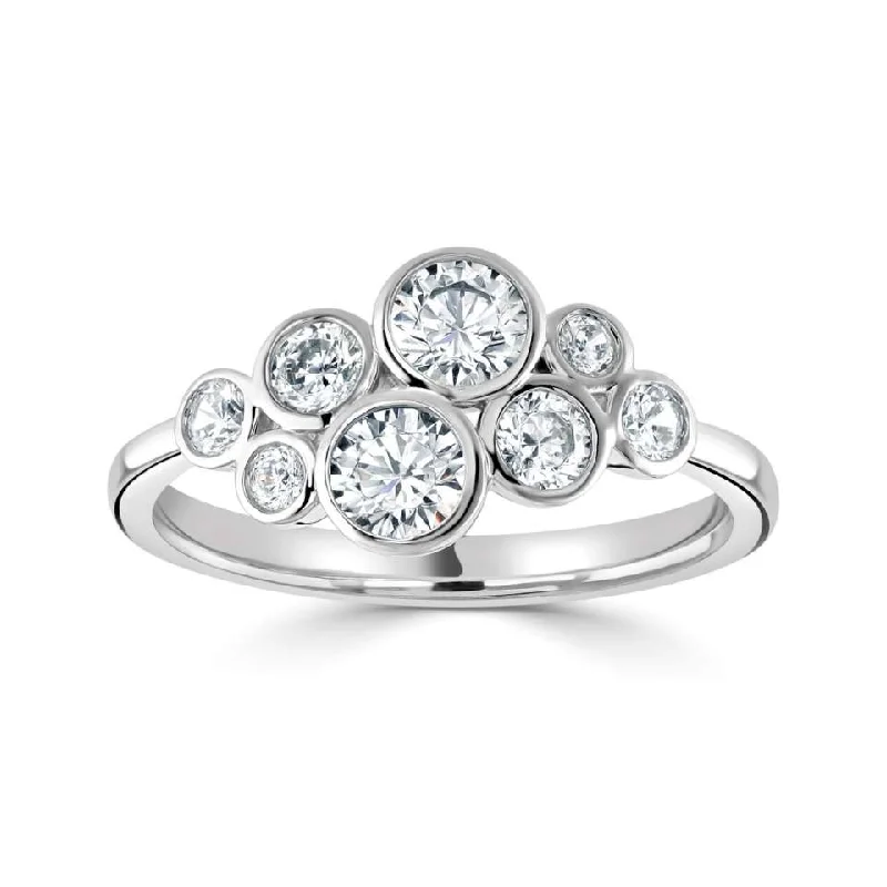 Halo - Style Diamond Rings with Smaller Accent Diamonds18ct White Gold 0.85ct Eight Stone Diamond Bubble Ring