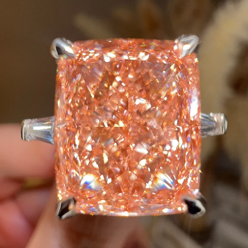 "Cali" Trilogy Pink Elongated Cushion Cut Lab Diamond Tapered Shoulder Engagement Ring