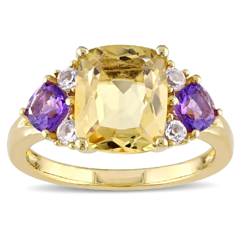 Ruby Gemstone Rings with Diamond AccentsMiadora Yellow Plated Sterling Silver Cushion-cut Citrine African Amethyst and White Topaz Cocktail