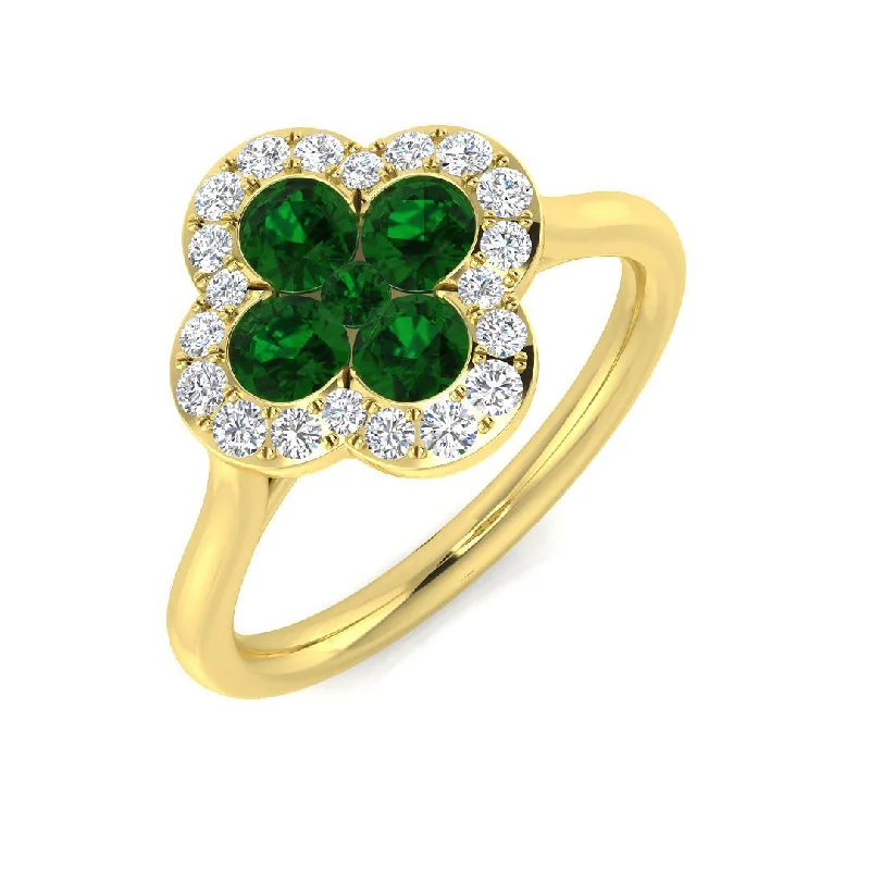 Solitaire Diamond Rings in Platinum Settings18ct Yellow Gold 0.51ct Emerald And 0.22ct Diamond Clover Ring