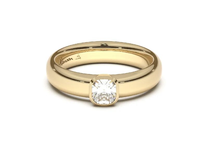 Three - Stone Diamond Rings with Princess - Cut DiamondsCushion Elegant Engagement Ring, Yellow Gold