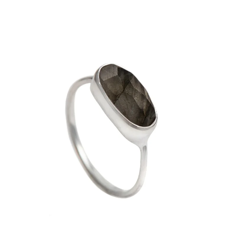 Ruby Gemstone Rings with Diamond AccentsFaceted Oval Cut Natural Gemstone Sterling Silver Fine Band Ring - Labradorite