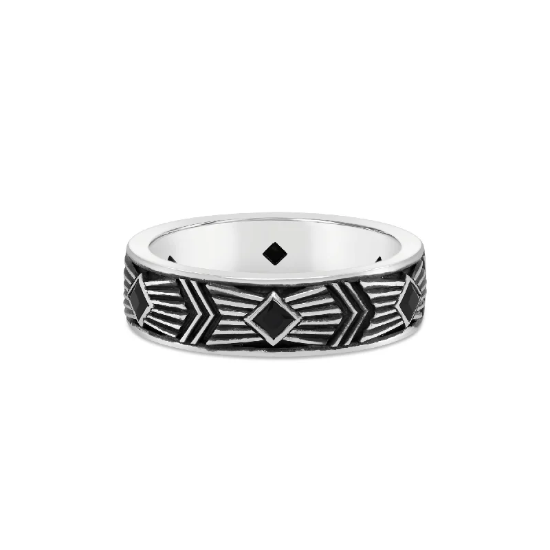 Black Spinel & Sterling Silver Art Deco Ring