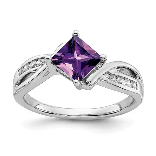 Ruby Gemstone Rings with Diamond Accents14k White Gold Amethyst Square and Diamond Ring