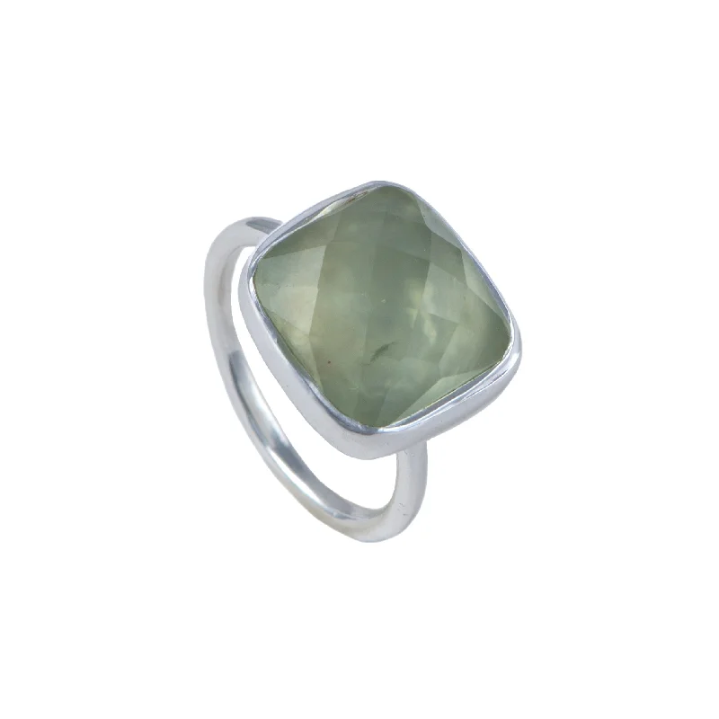 Amethyst Gemstone Rings in a Vintage - Style SettingSilver Ring with Square Semiprecious Stone - Prehnite