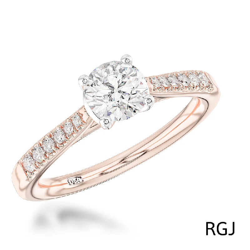 Vintage - Inspired Diamond Rings with Filigree WorkThe Skye Classic 18ct Rose Gold And Platinum Round Brilliant Cut Diamond Solitaire Engagement Ring With Diamond Set Shoulders