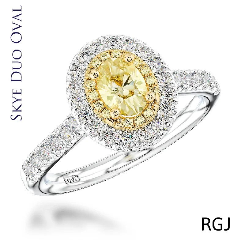 Three - Stone Diamond Rings with Princess - Cut DiamondsThe Skye Duo Platinum And 18ct Yellow Gold 0.54ct Oval Cut Yellow Diamond Engagement Ring With 0.47ct Double Diamond Halo And Diamond Set Shoulders