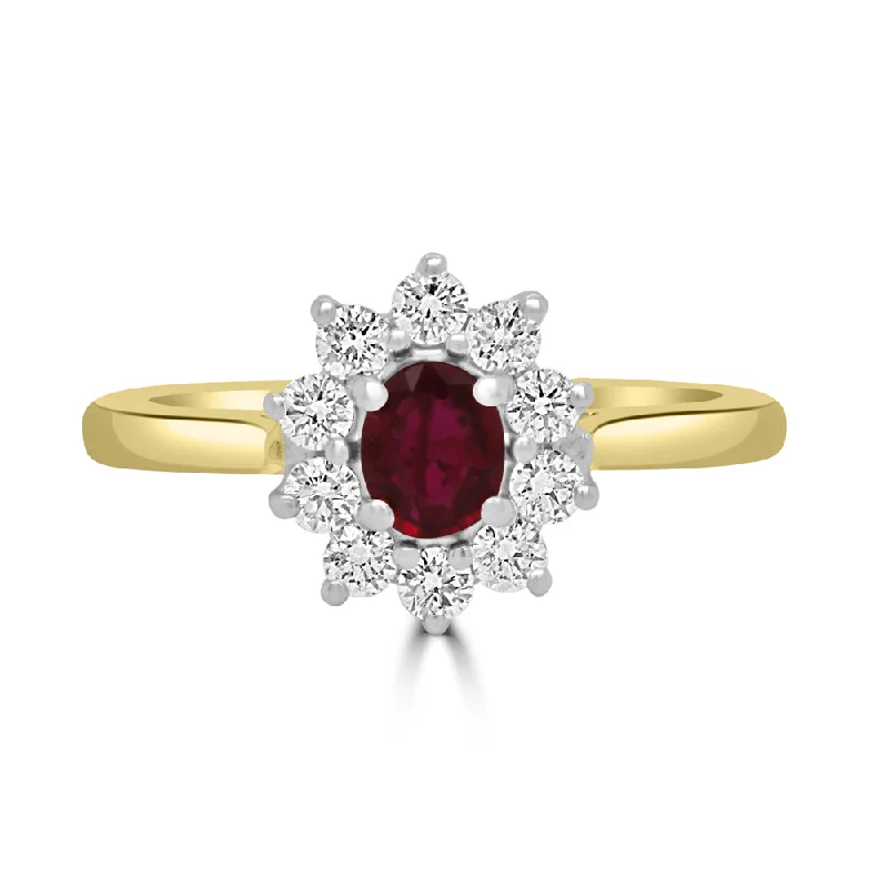 Vintage - Inspired Diamond Rings with Filigree Work18ct Yellow And White Gold 0.40ct Oval Cut Ruby And 0.32ct Round Brilliant Cut Diamond Cluster Ring