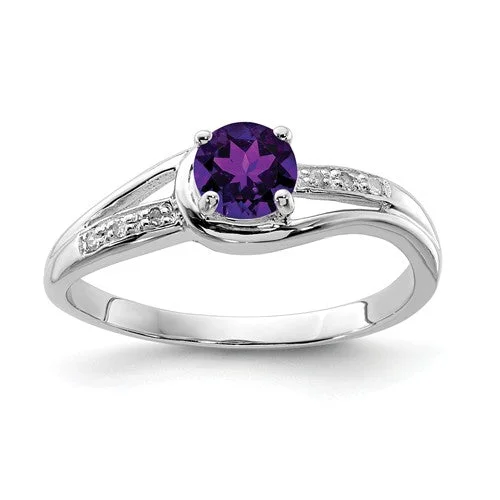 Sapphire Gemstone Rings in a Cathedral SettingSterling Silver Round Amethyst and Diamond Ring