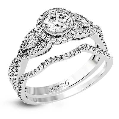 Halo - Style Diamond Rings with Smaller Accent DiamondsWedding Set in 18k Gold with Diamonds