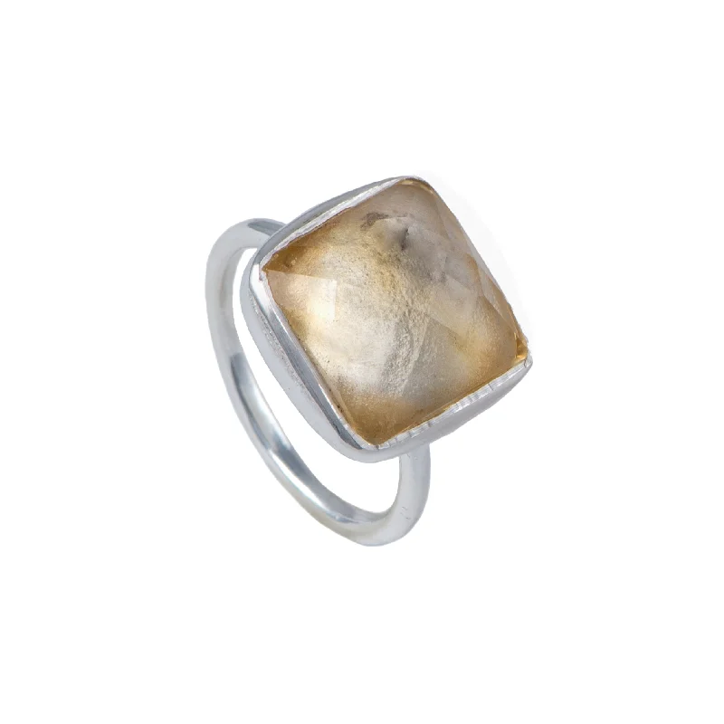 Amethyst Gemstone Rings in a Vintage - Style SettingSilver Ring with Square Semiprecious Stone - Citrine