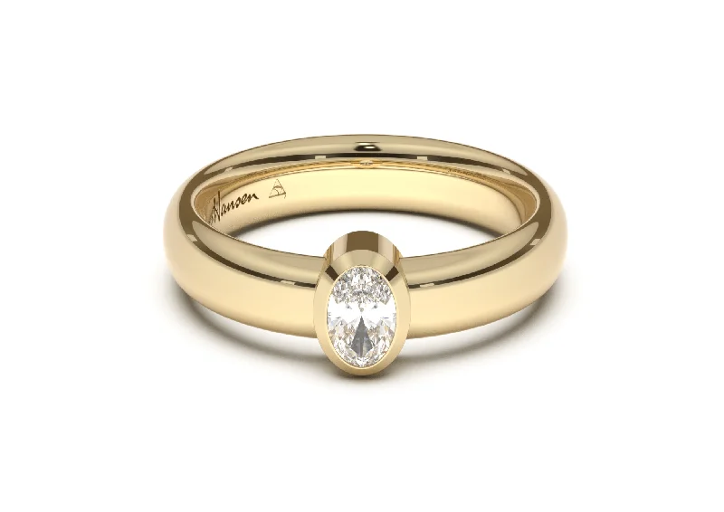 Three - Stone Diamond Rings with Princess - Cut DiamondsOval Modern Engagement Ring, Yellow Gold