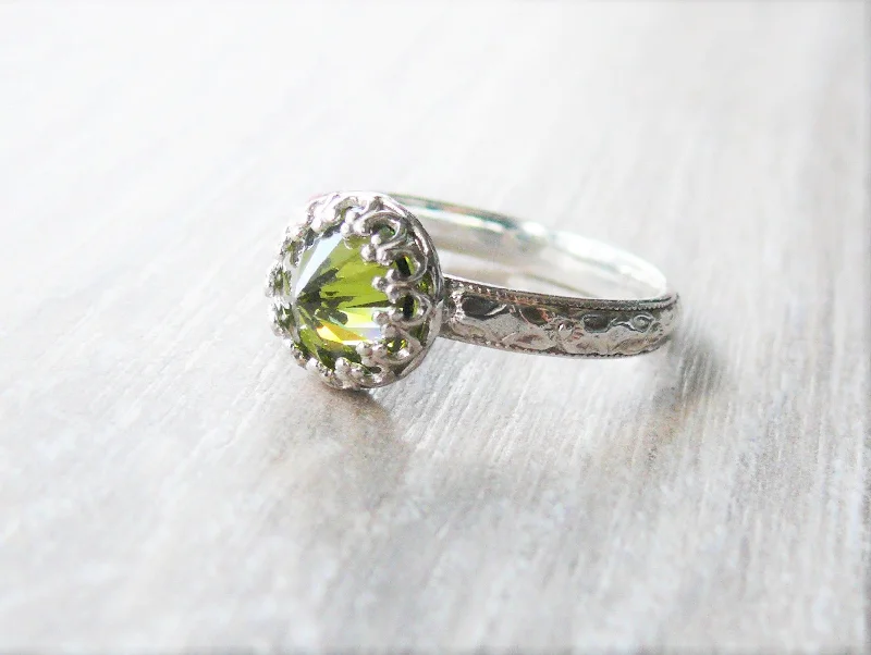 Sapphire Gemstone Rings in a Cathedral SettingPeridot Cubic Zirconia Ring with Sterling Silver Floral Band