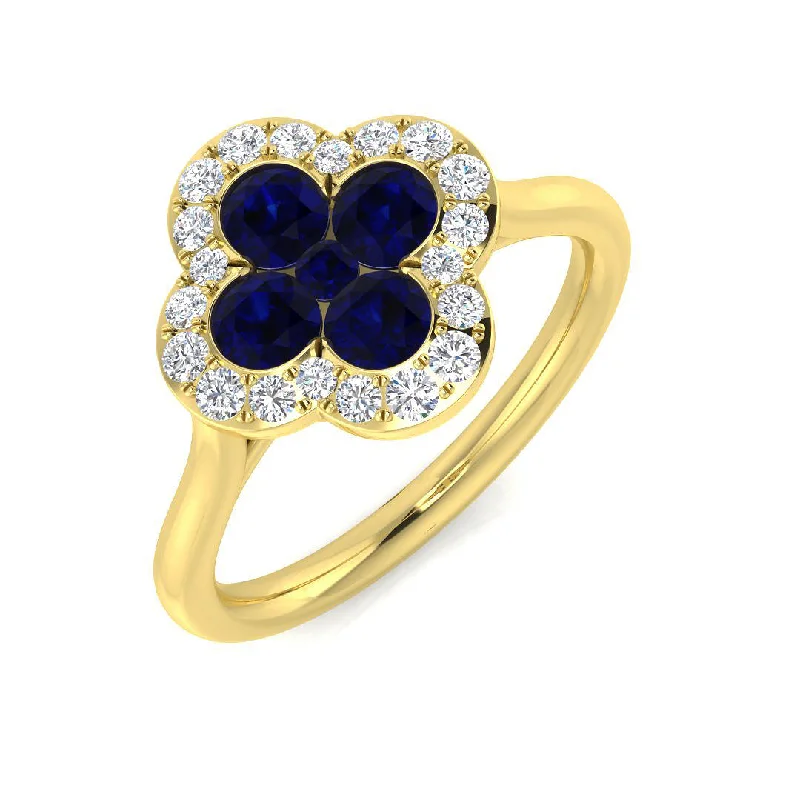 Vintage - Inspired Diamond Rings with Filigree Work18ct Yellow Gold 0.65ct Blue Sapphire And 0.22ct Diamond Clover Ring