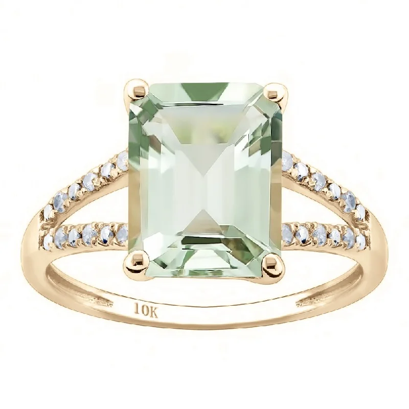 Sapphire Gemstone Rings in a Cathedral SettingViducci 10k Yellow Gold Genuine Emerald-Shape Green Amethyst and Split-Shank Diamond Ring