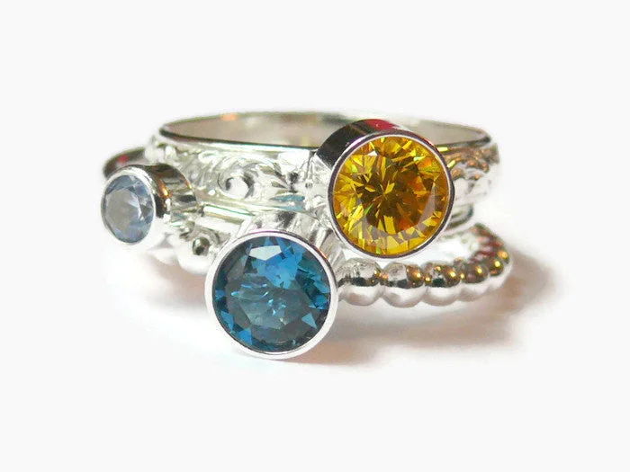 Multi - Gemstone Rings with a Rainbow of ColorsSterling silver stacking ring set • Mothers ring • Birthstone rings