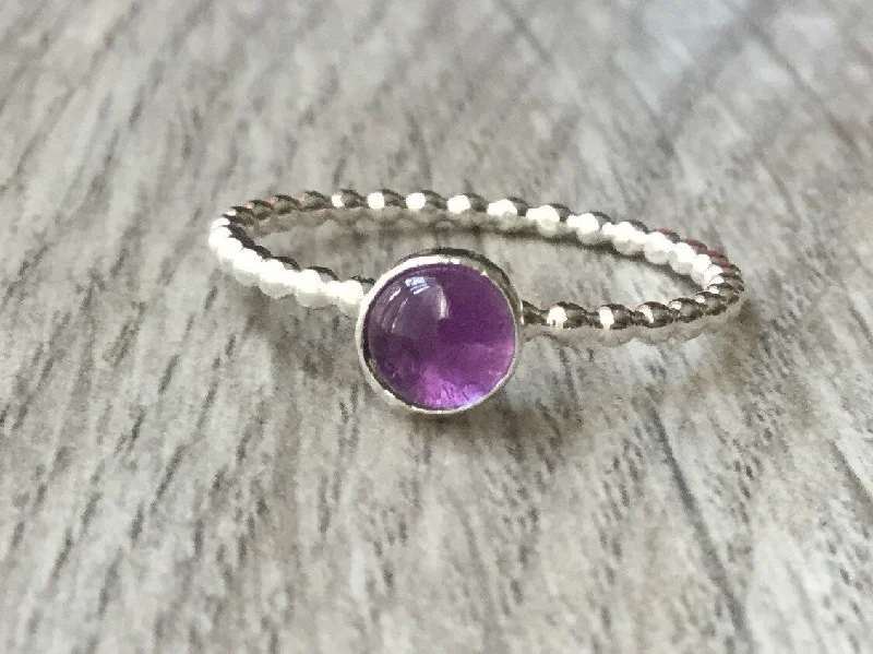 Sapphire Gemstone Rings in a Cathedral SettingSterling silver amethyst ring with stackable beaded band • Artisan Sterling silver gemstone ring