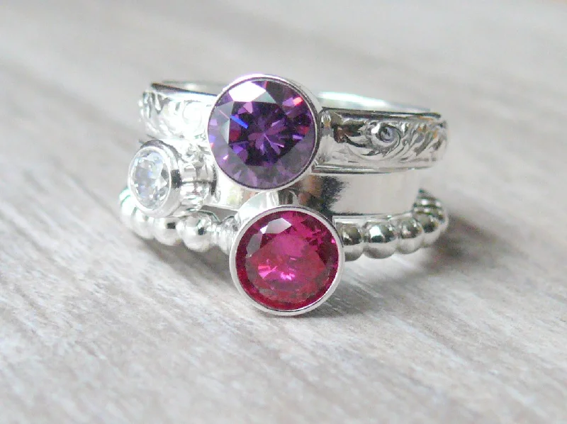 Multi - Gemstone Rings with a Rainbow of ColorsStackable Mother's ring set • Sterling silver gemstone rings