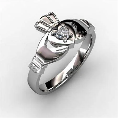 1/10 Carat Diamond Claddagh Engagement Ring WHITE-ASU2-10.