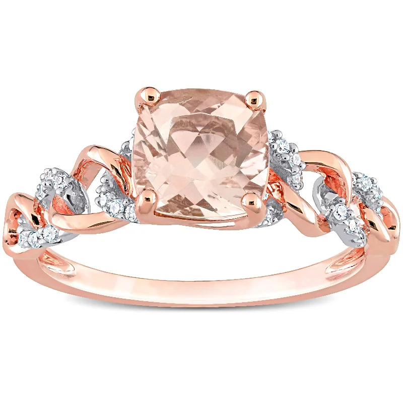 Solitaire Diamond Rings in Platinum SettingsMiadora Cushion Morganite and 1/10ct TDW Diamond Link Engagement Ring in 10k Rose Gold