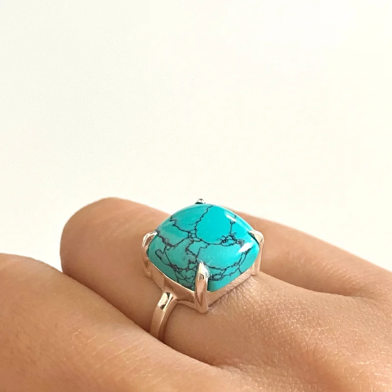 Sapphire Gemstone Rings in a Cathedral SettingSquare Cabochon Turquoise Ring in Sterling Silver