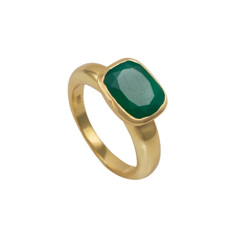 Amethyst Gemstone Rings in a Vintage - Style SettingFaceted Rectangular Cut Natural Gemstone Gold Plated Sterling Silver Ring - Green Onyx