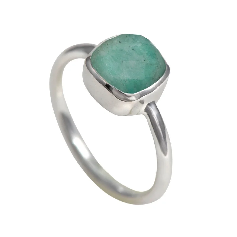 Sapphire Gemstone Rings in a Cathedral SettingFaceted Square Cut Natural Gemstone Sterling Silver Solitaire Ring - Amazonite