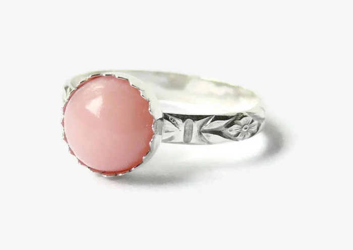 Sapphire Gemstone Rings in a Cathedral SettingPink opal ring sterling silver ring silver gemstone ring silver pink opal ring floral band ring