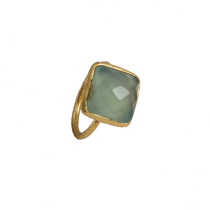 Multi - Gemstone Rings with a Rainbow of ColorsGold Plated Silver Ring with Square Semiprecious Stone - Aqua Chalcedony